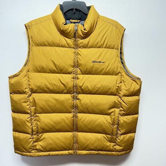 Eddie Bauer Men's Size XXL Yellow Puffer MVest Down Classic Sys Dkhoney - Picture 3 of 14